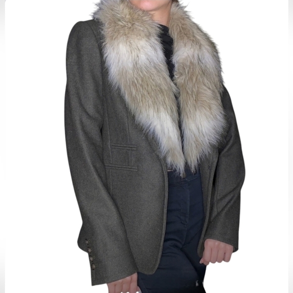 Loft Ann Taylor Blazer with faux fur removable collar wool blend jacket size 10p - Picture 2 of 16